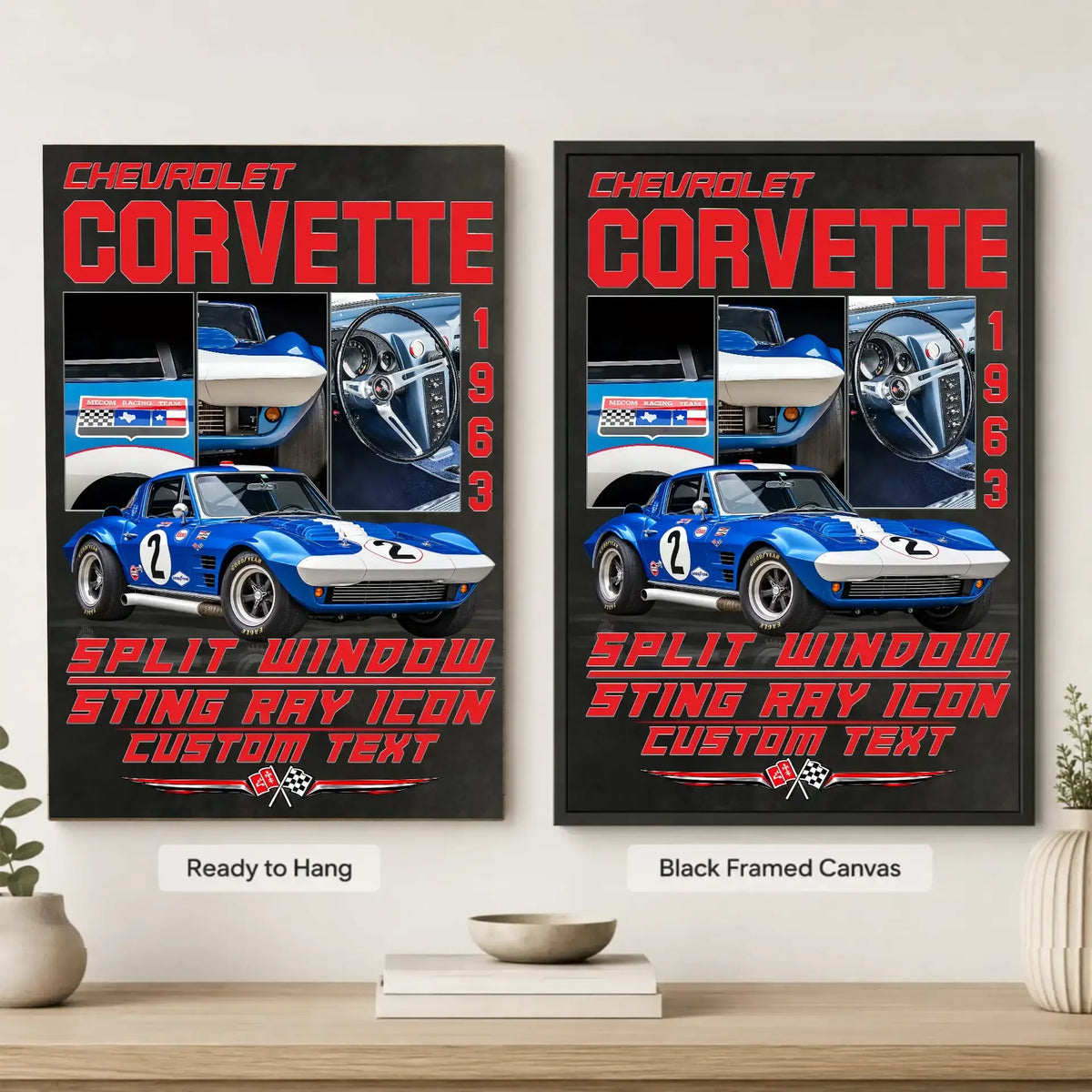 Personalized 1963 Corvette Sports Car Canvas Wall Art