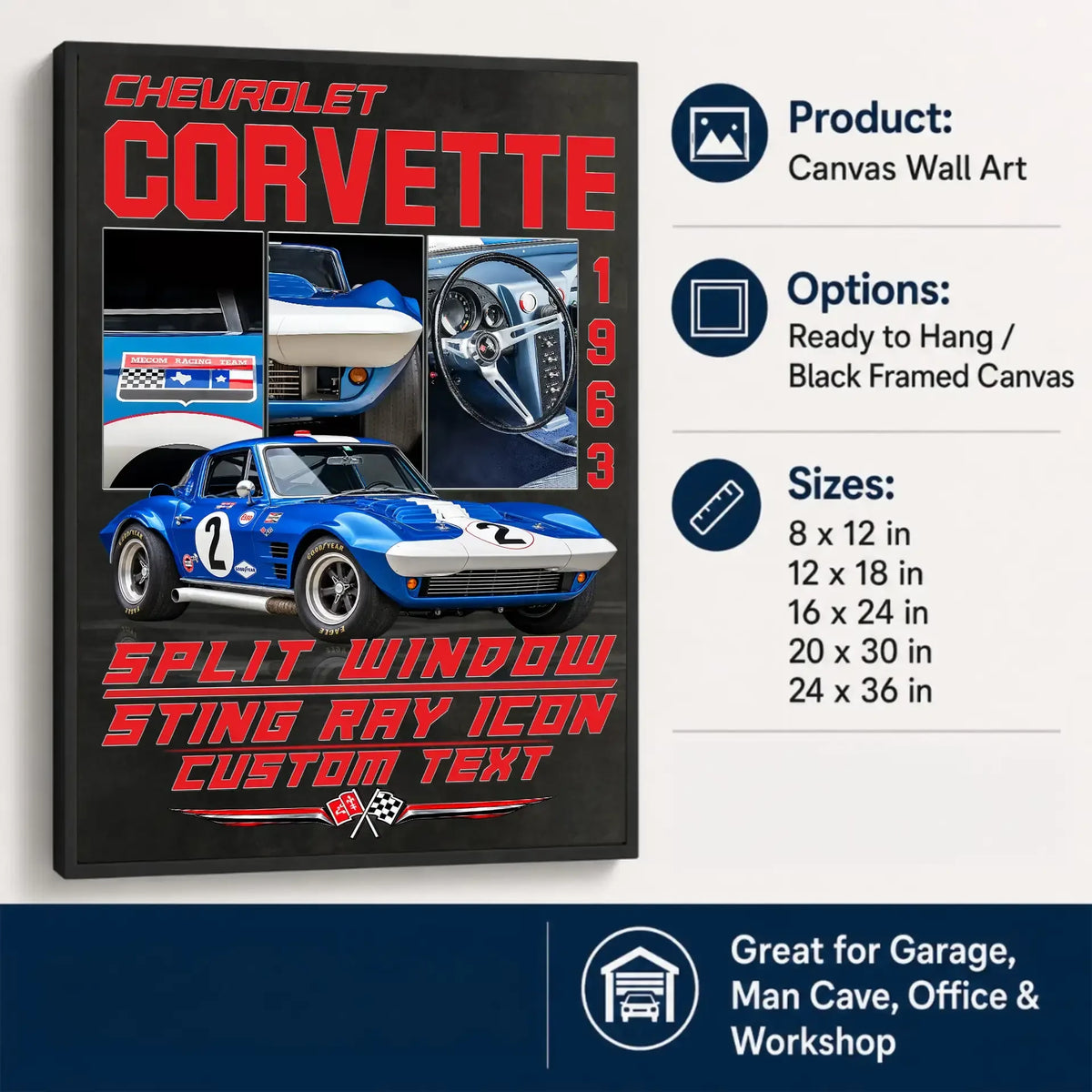 Personalized 1963 Corvette Sports Car Canvas Wall Art
