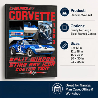 Personalized 1963 Corvette Sports Car Canvas Wall Art