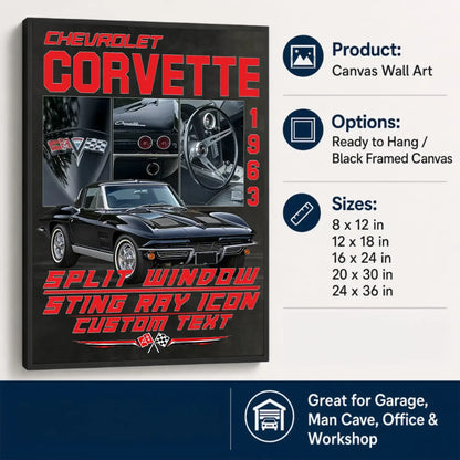 Personalized 1963 Corvette Sports Car Canvas Wall Art
