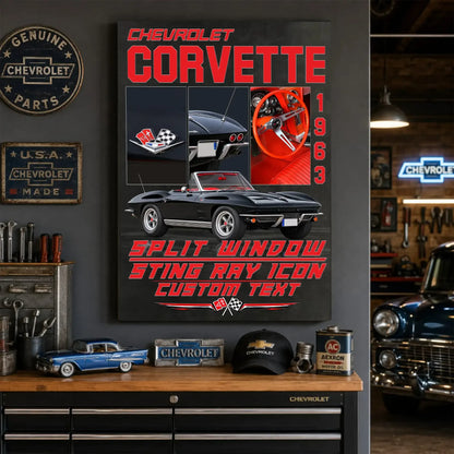 Personalized 1963 Corvette Sports Car Canvas Wall Art