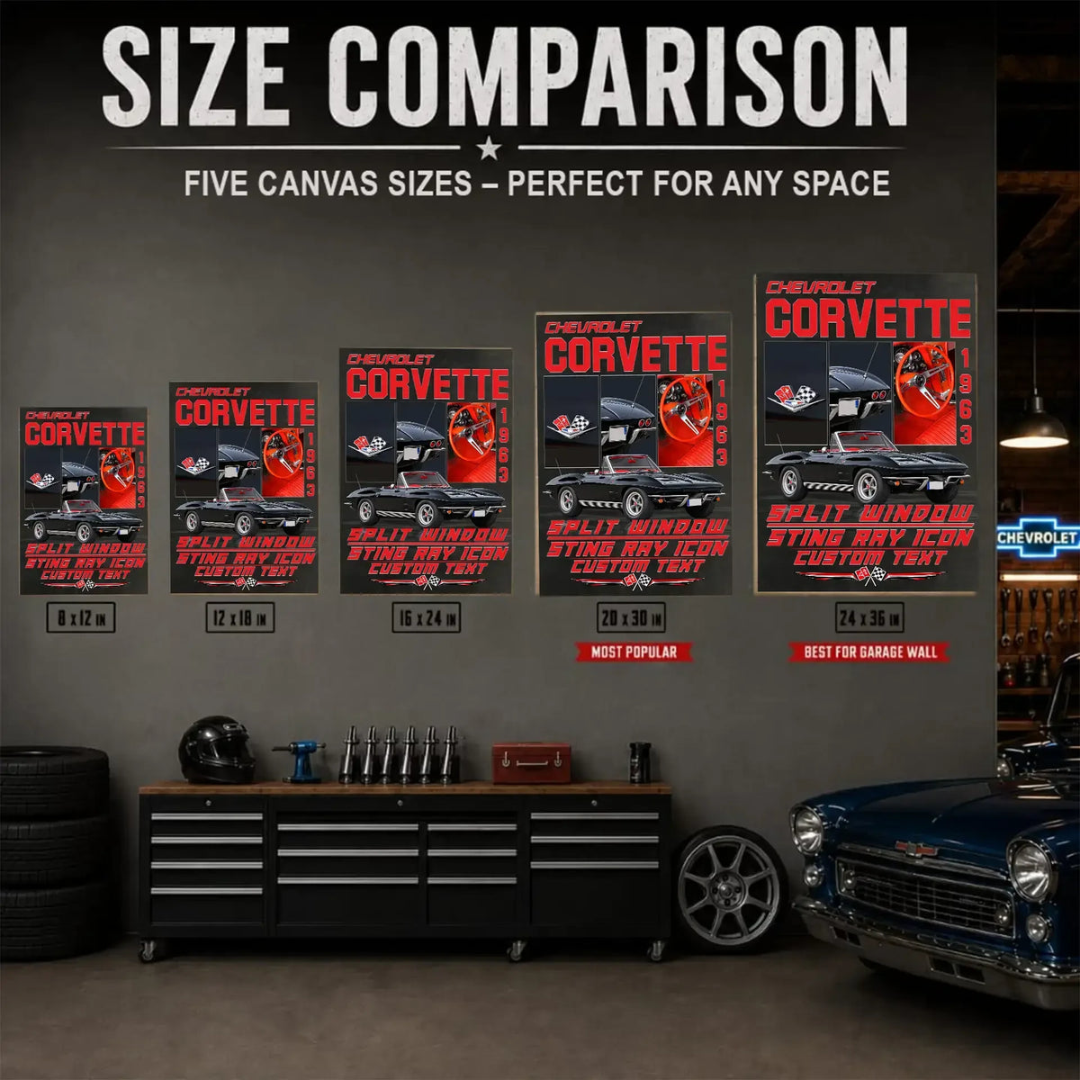 Personalized 1963 Corvette Sports Car Canvas Wall Art