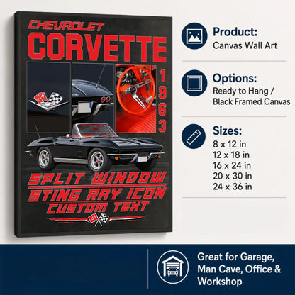 Personalized 1963 Corvette Sports Car Canvas Wall Art