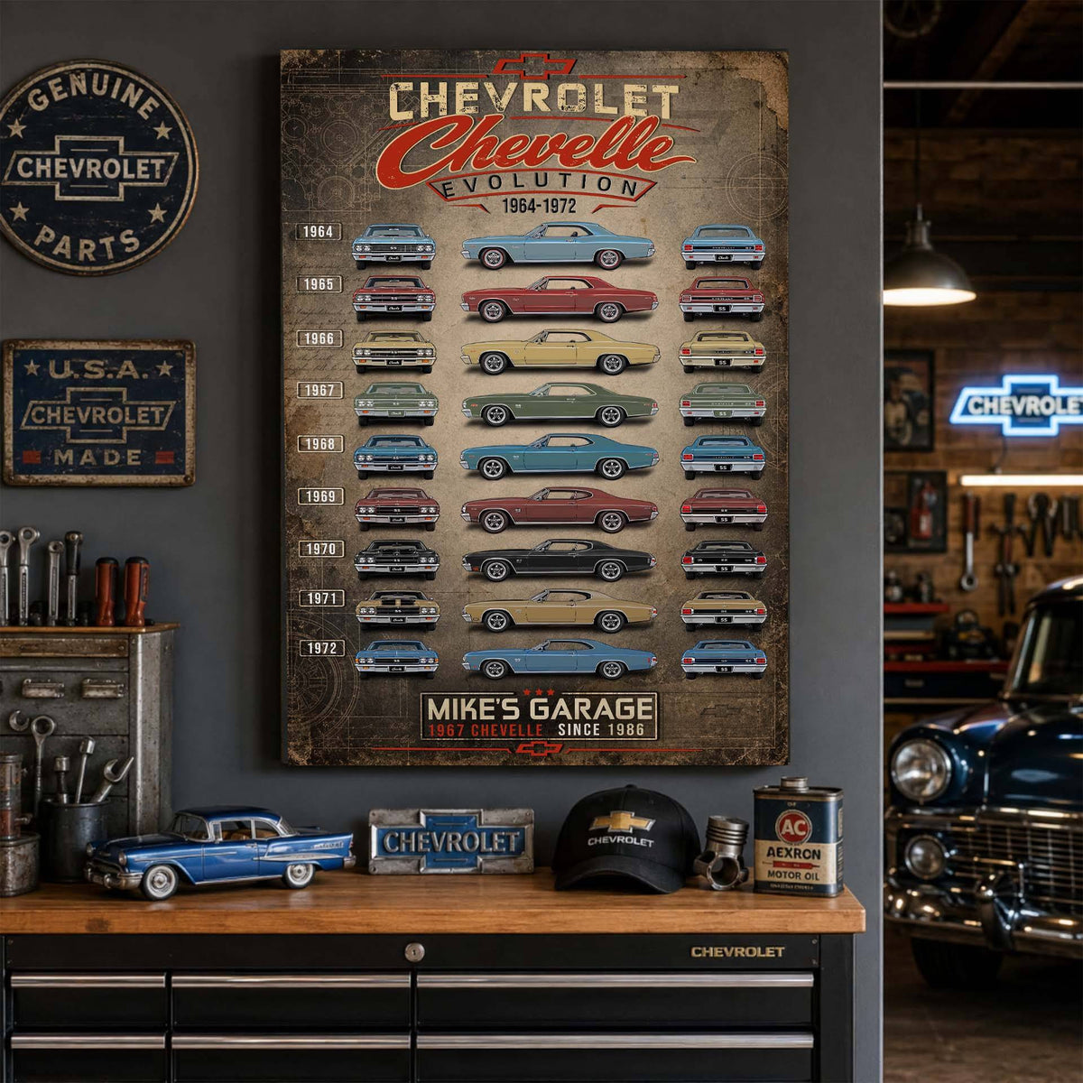 Personalized Chevelle Evolution Muscle Car Canvas Wall Art
