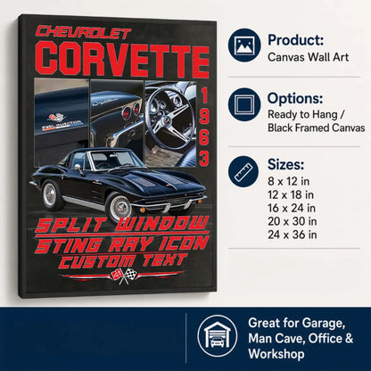 Personalized 1963 Corvette Sports Car Canvas Wall Art