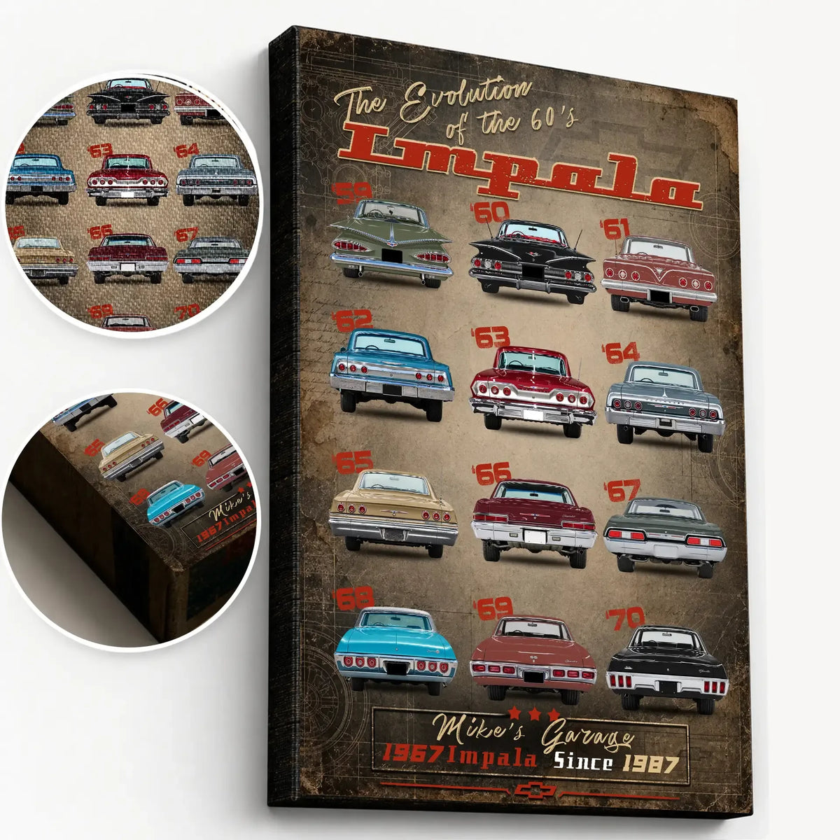 Personalized Impala Evolution Classic Car Canvas Wall Art