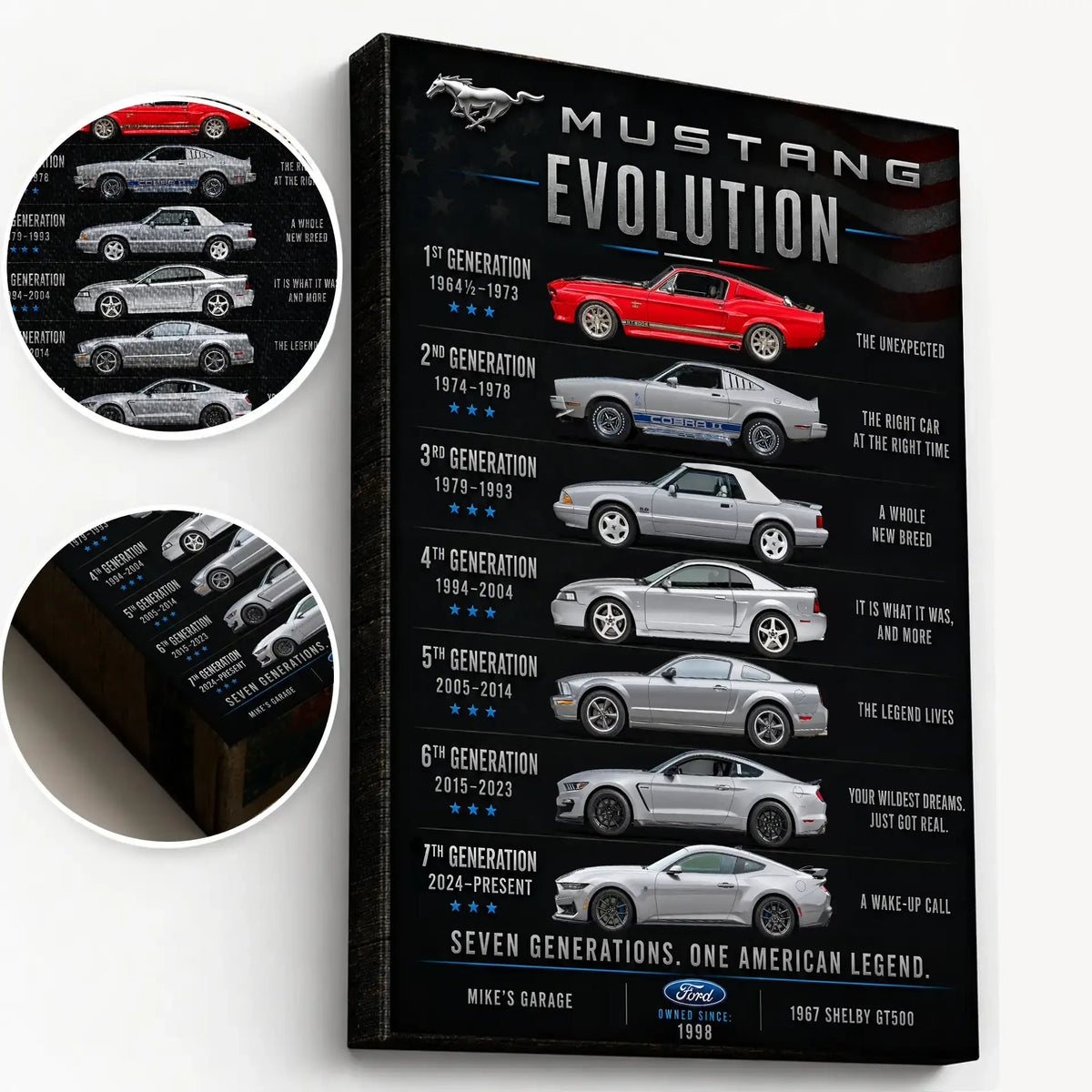 Personalized Mustang Evolution Muscle Car Canvas Wall Art