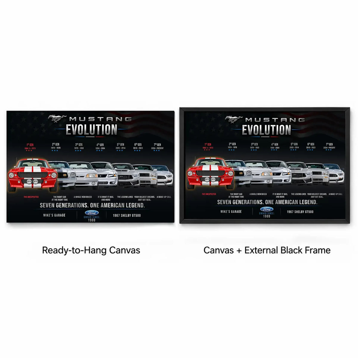 Personalized Mustang Evolution Muscle Car Canvas Wall Art