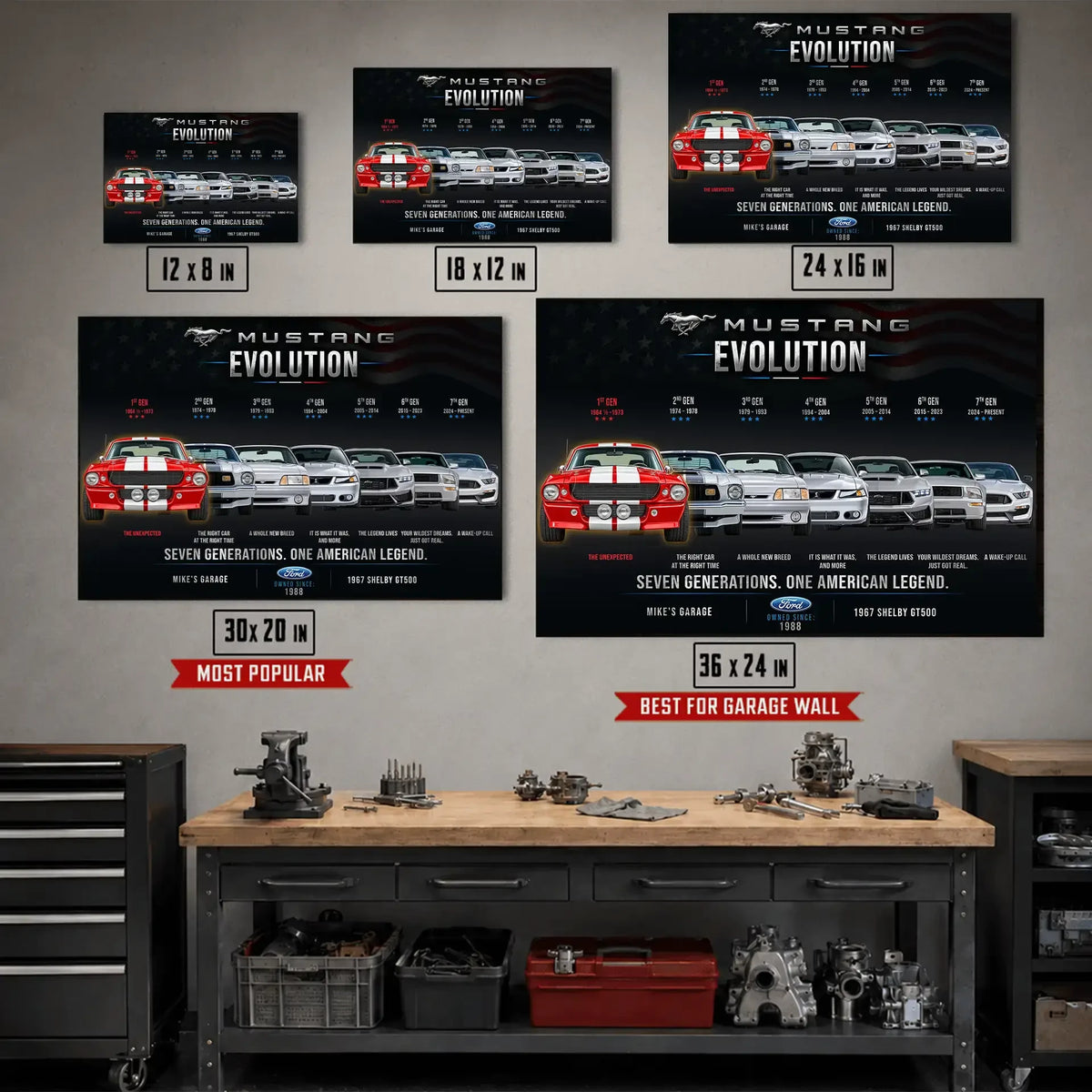Personalized Mustang Evolution Muscle Car Canvas Wall Art