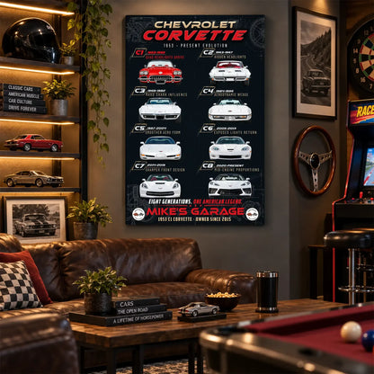 Personalized Corvette Evolution Sports Car Canvas Wall Art