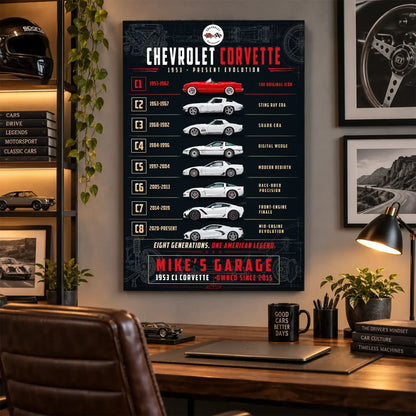 Personalized Corvette Evolution Sports Car Canvas Wall Art