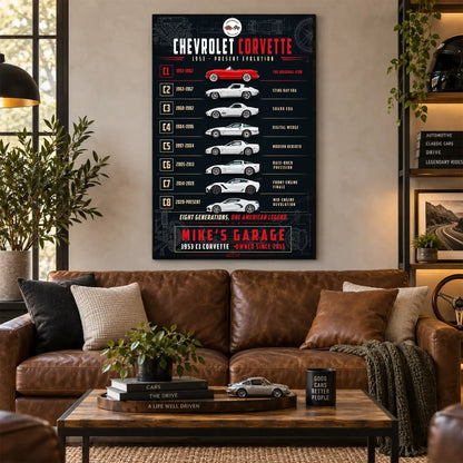 Personalized Corvette Evolution Sports Car Canvas Wall Art