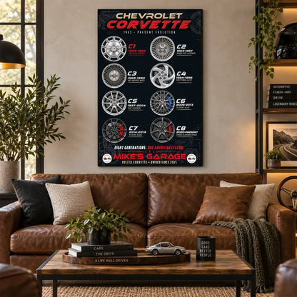 Personalized Corvette Evolution Sports Car Canvas Wall Art