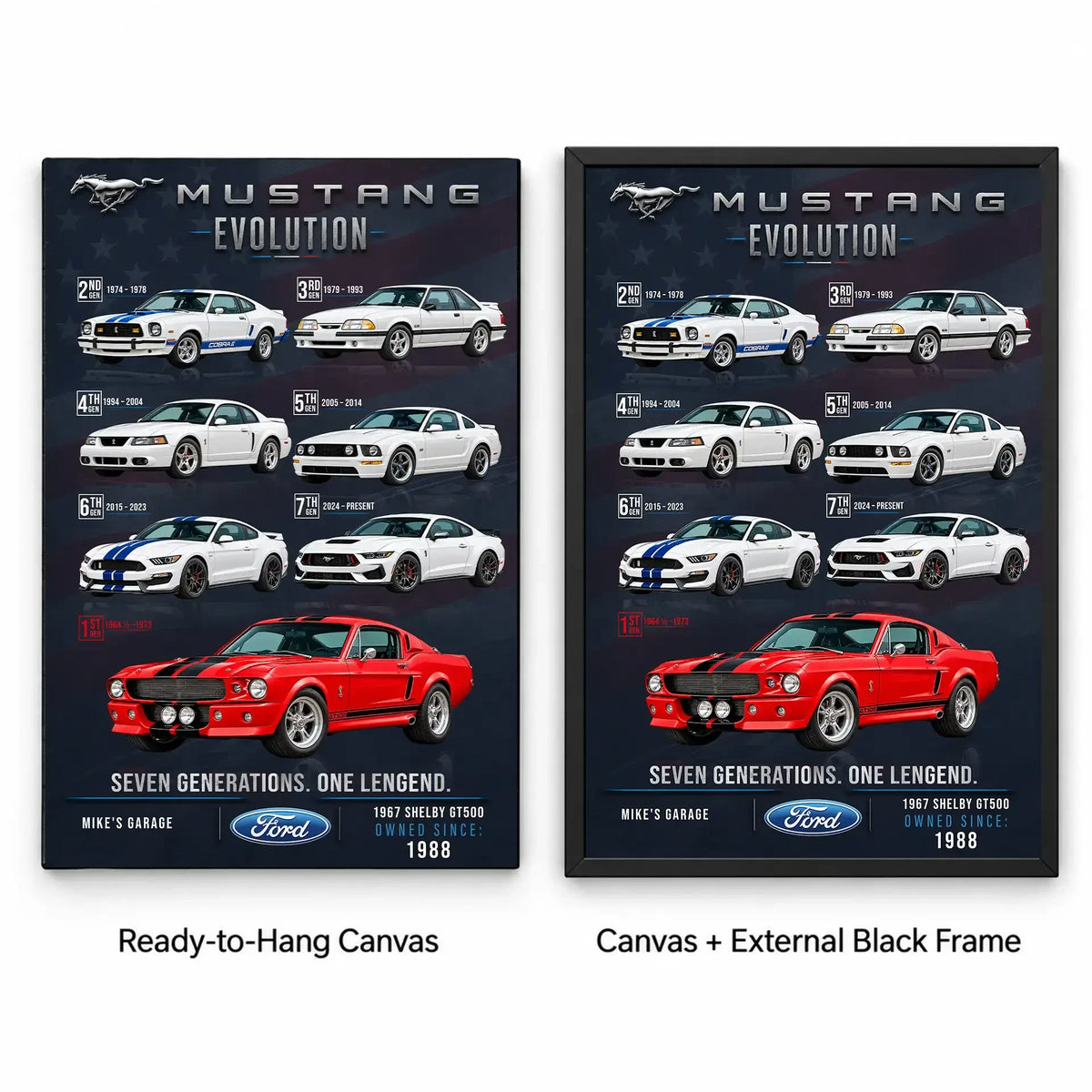 Personalized Mustang Evolution Muscle Car Canvas Wall Art