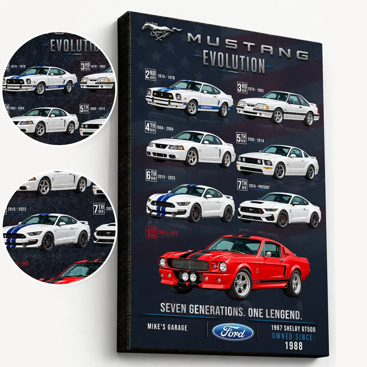 Personalized Mustang Evolution Muscle Car Canvas Wall Art
