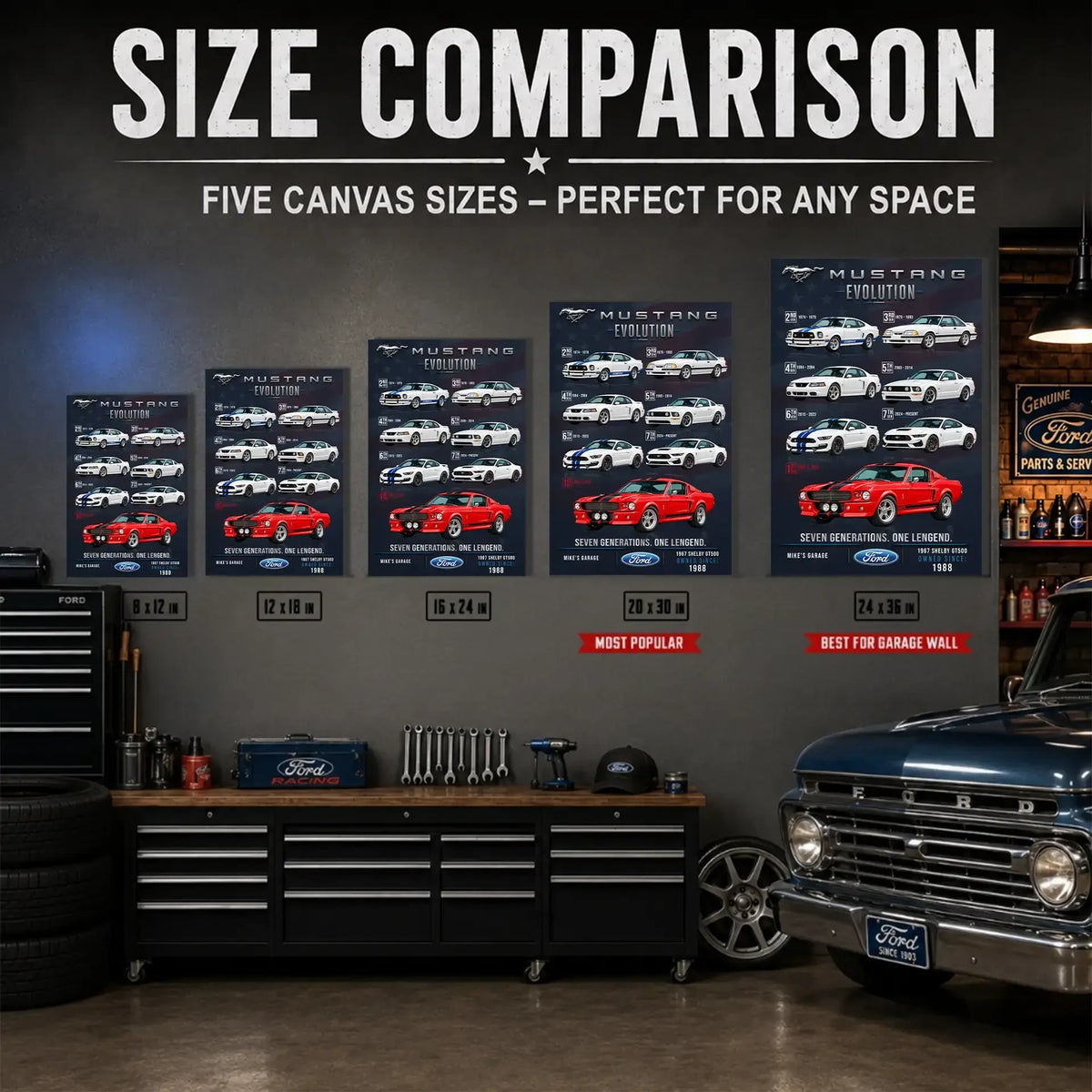 Personalized Mustang Evolution Muscle Car Canvas Wall Art