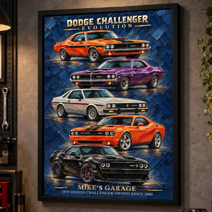 Personalized Challenger Evolution Muscle Car Canvas Wall Art