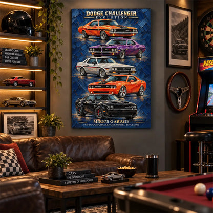 Personalized Challenger Evolution Muscle Car Canvas Wall Art