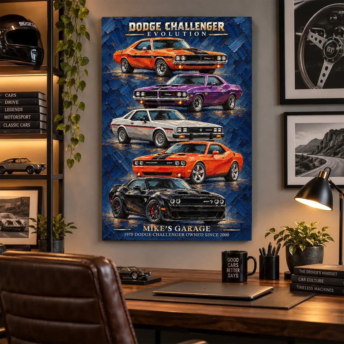 Personalized Challenger Evolution Muscle Car Canvas Wall Art