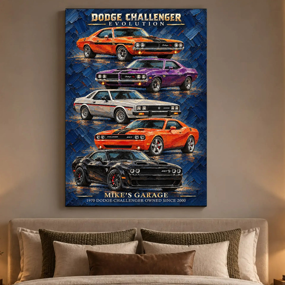 Personalized Challenger Evolution Muscle Car Canvas Wall Art