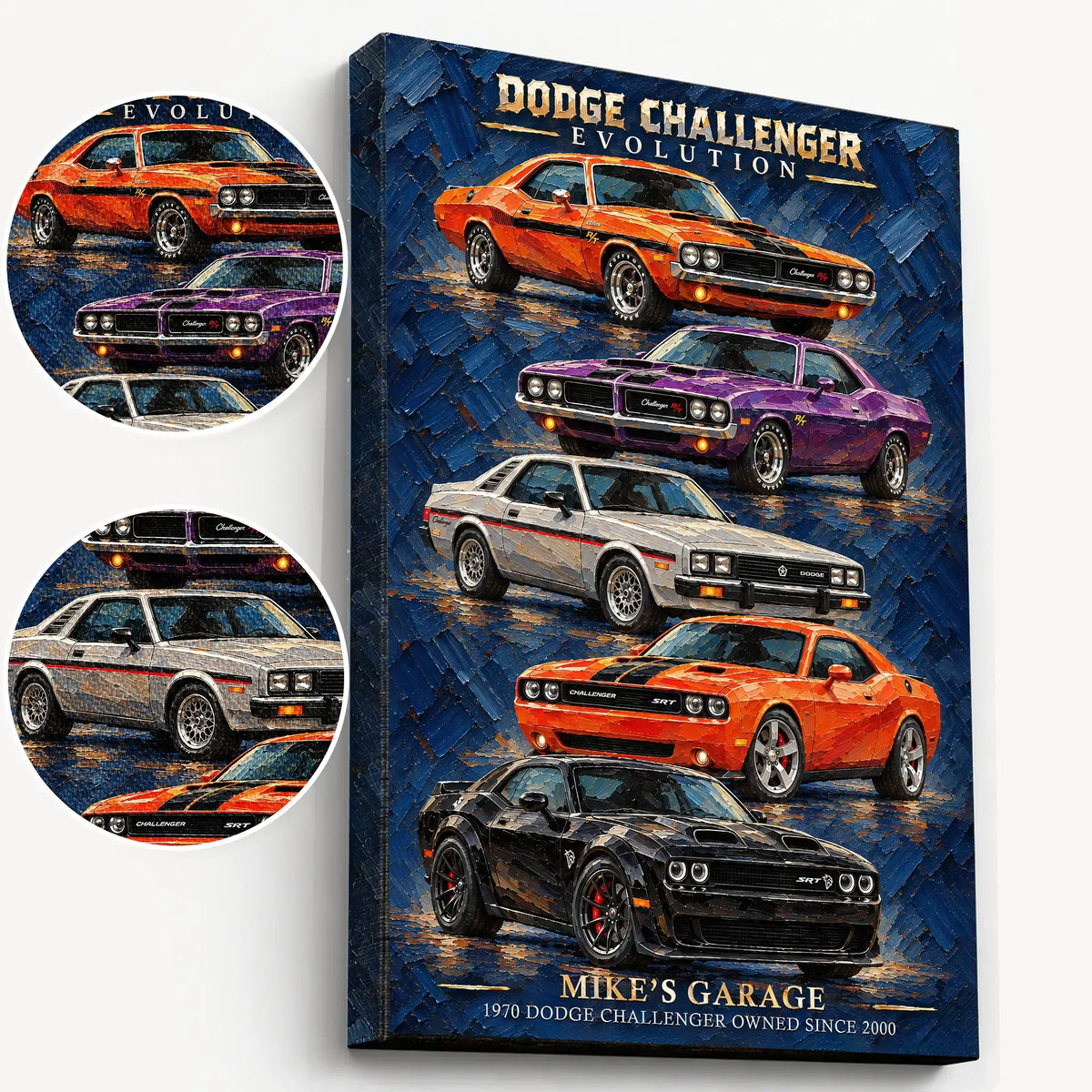 Personalized Challenger Evolution Muscle Car Canvas Wall Art