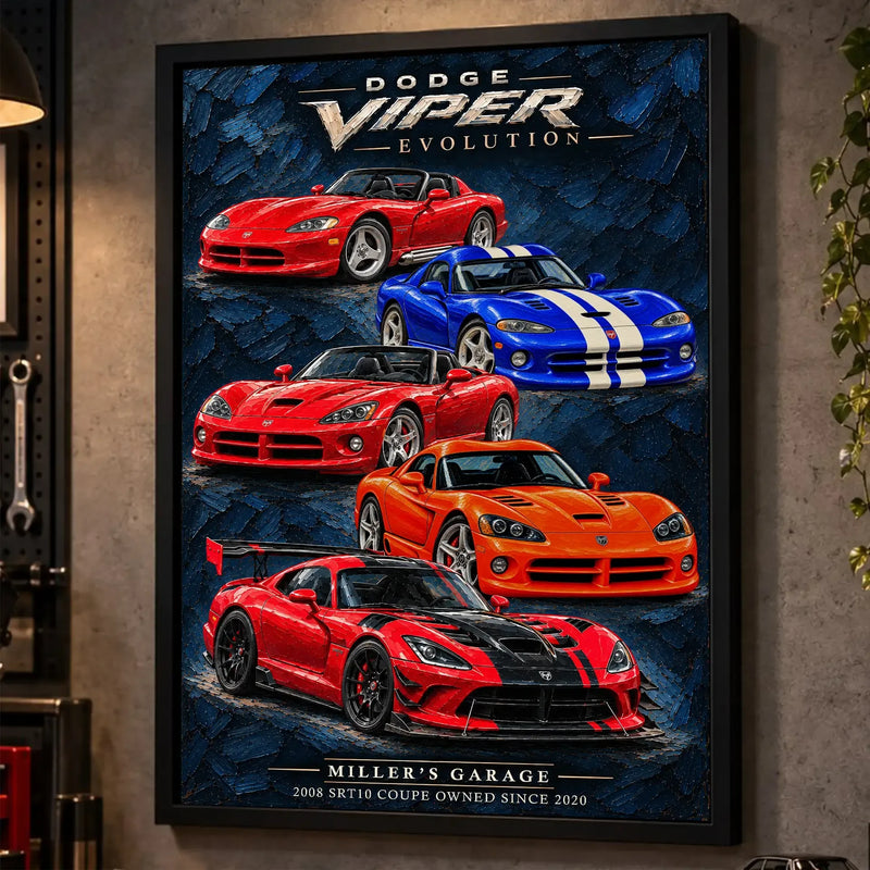 Personalized Viper Evolution Sports Car Canvas Wall Art