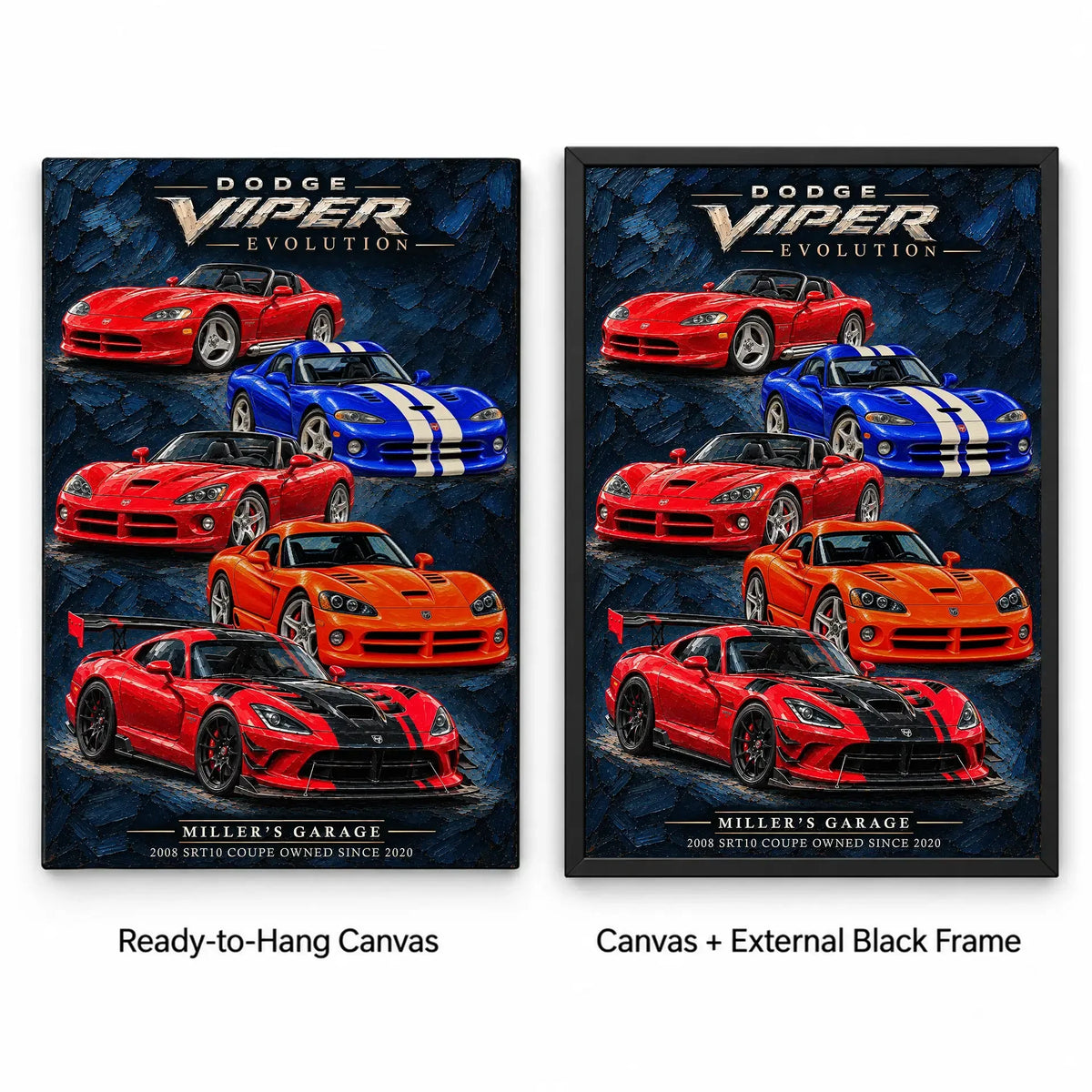 Personalized Viper Evolution Sports Car Canvas Wall Art