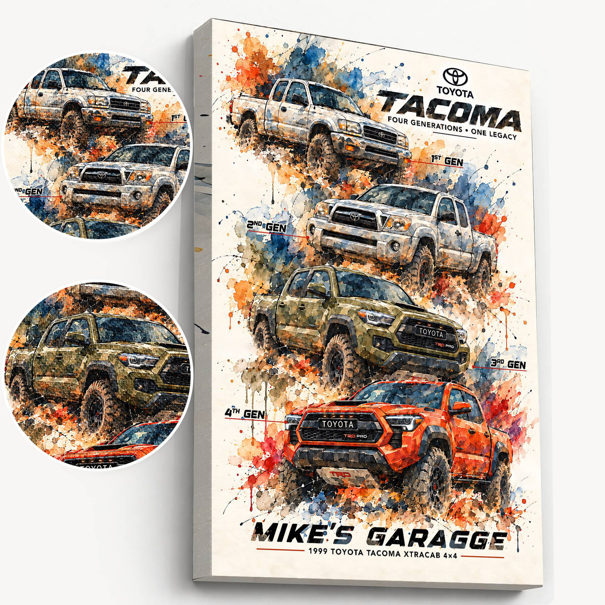 Personalized Tacoma Evolution Pickup Truck Canvas Wall Art
