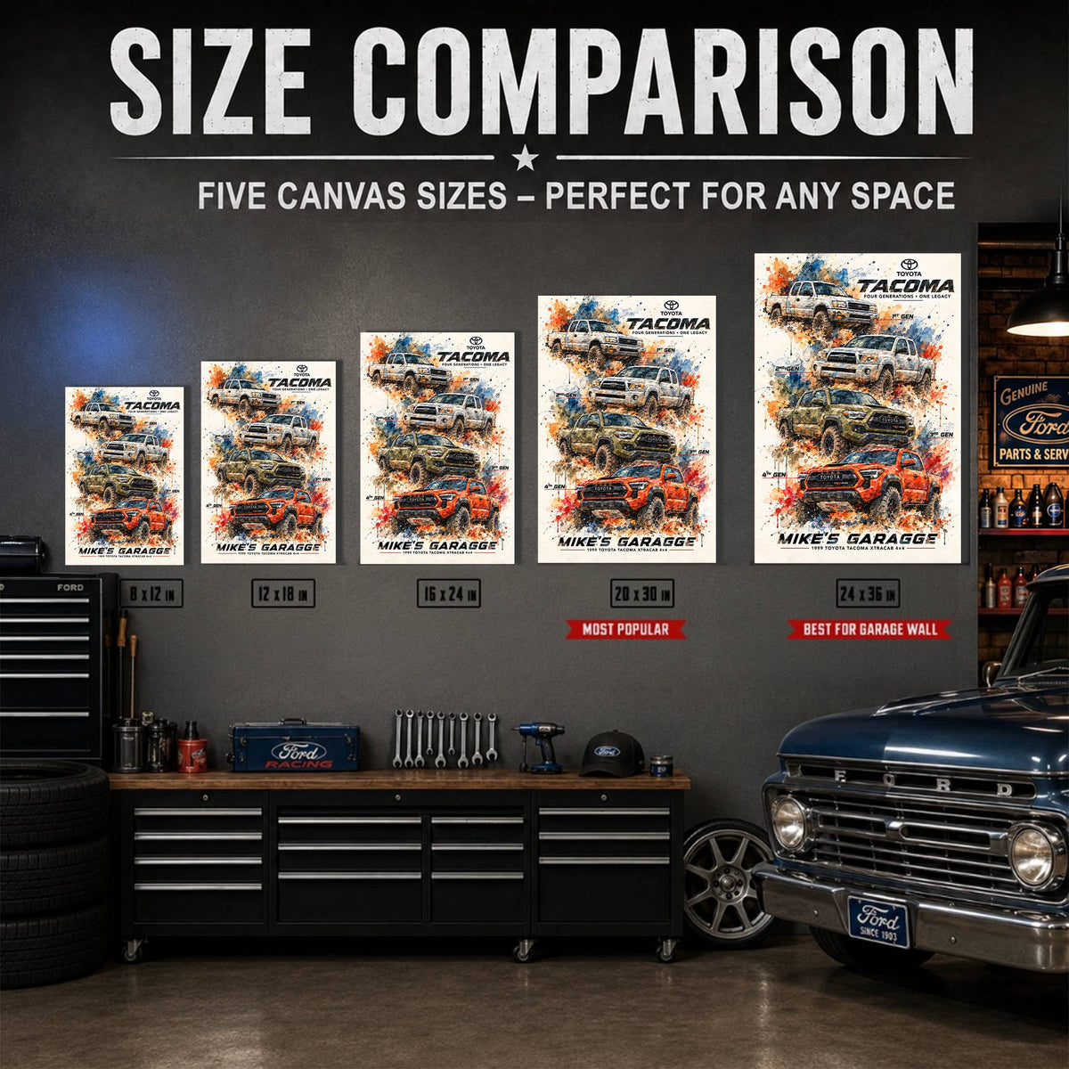 Personalized Tacoma Evolution Pickup Truck Canvas Wall Art