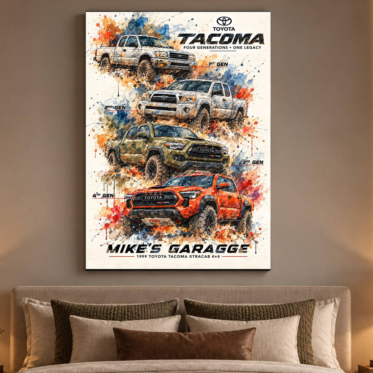Personalized Tacoma Evolution Pickup Truck Canvas Wall Art