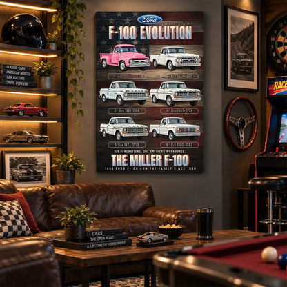 Personalized F-100 Evolution Pickup Truck Canvas Wall Art