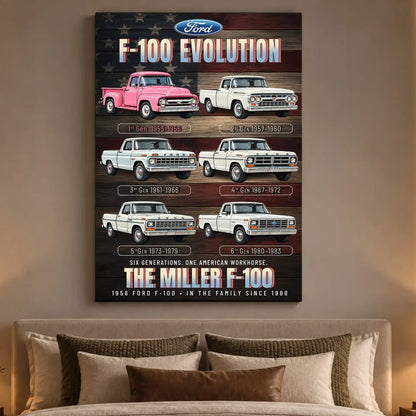 Personalized F-100 Evolution Pickup Truck Canvas Wall Art