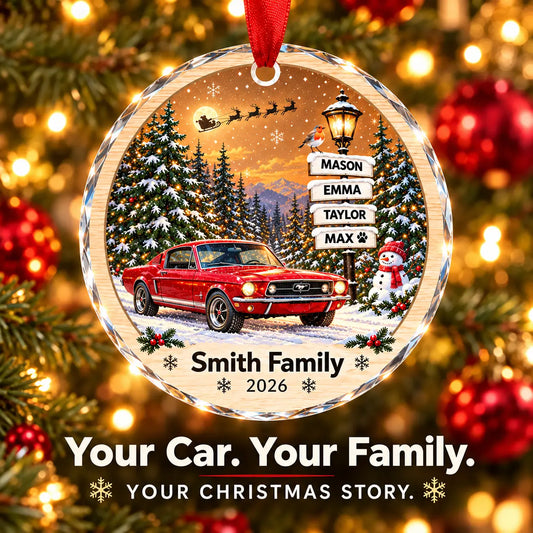 Personalized Car Christmas Ornament – Custom Car Photo & Family Names Glass Ornament