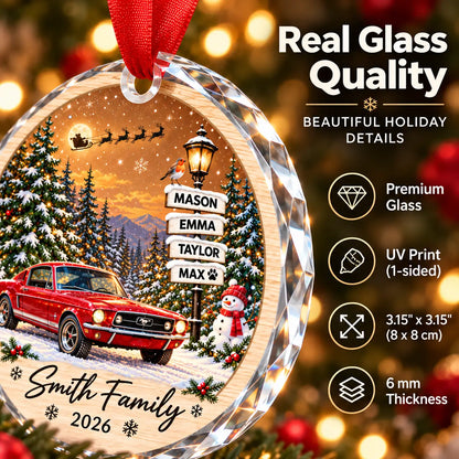 Personalized Car Christmas Ornament – Custom Car Photo & Family Names Glass Ornament