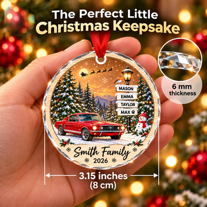 Personalized Car Christmas Ornament – Custom Car Photo & Family Names Glass Ornament