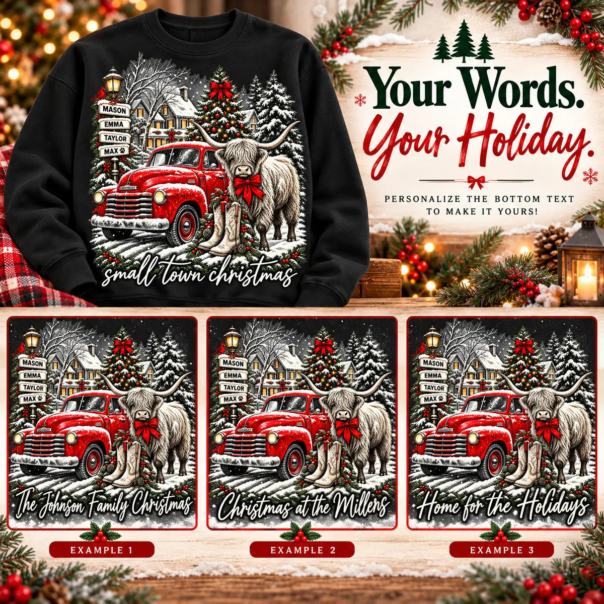 Custom Car Photo Christmas Apparel – Personalized Family Names & Holiday Message